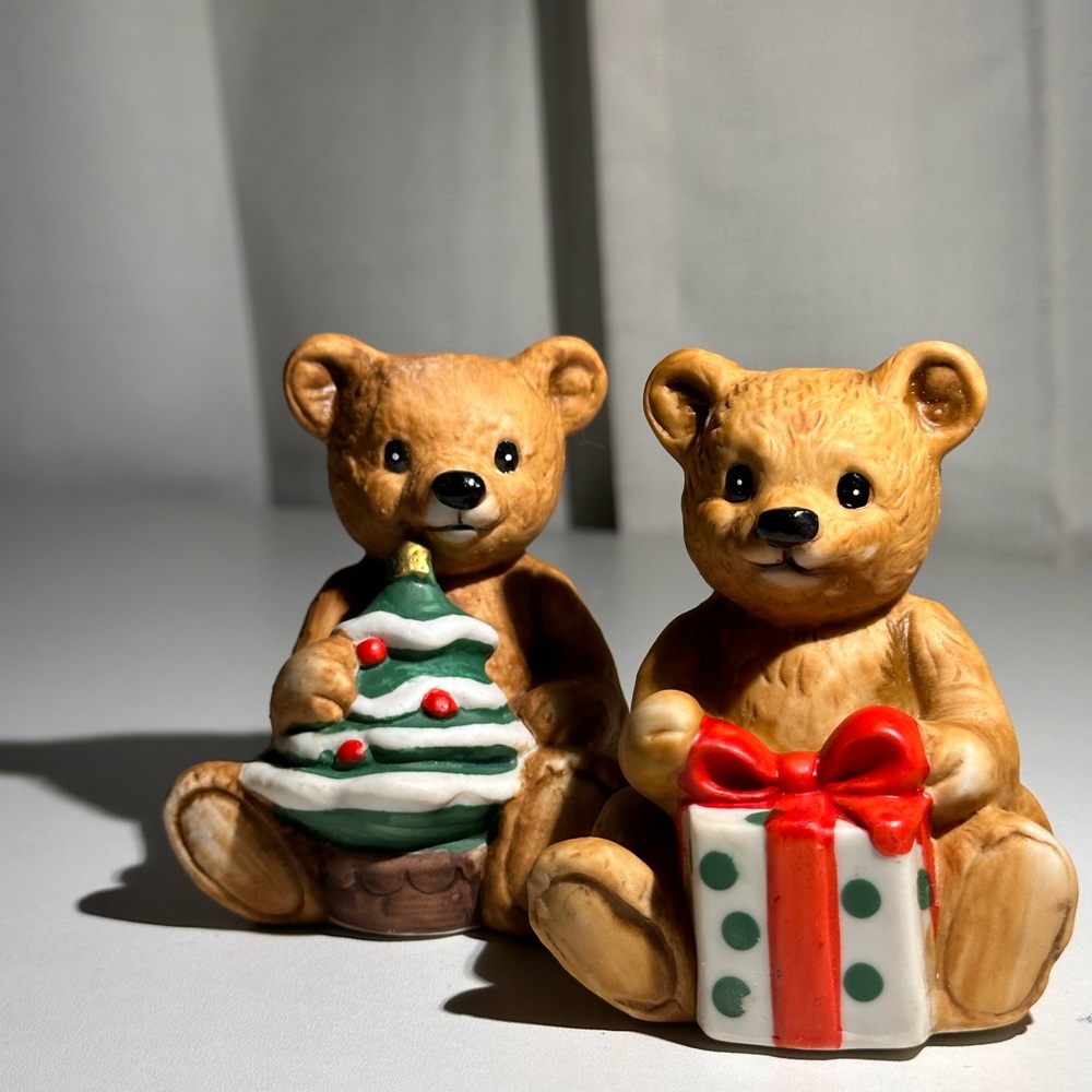 Vintage Homeco Christmas Teddy Bears Set of 2